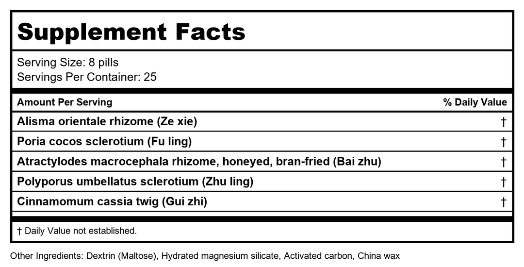 Plum Flower - Wu Ling Teapills -( Wu Ling Wan ) 200 count by MayWay - Supplement Facts panel