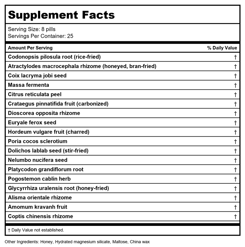 Plum Flower Zi Sheng Teapills by MayWay - Supplement Facts panel