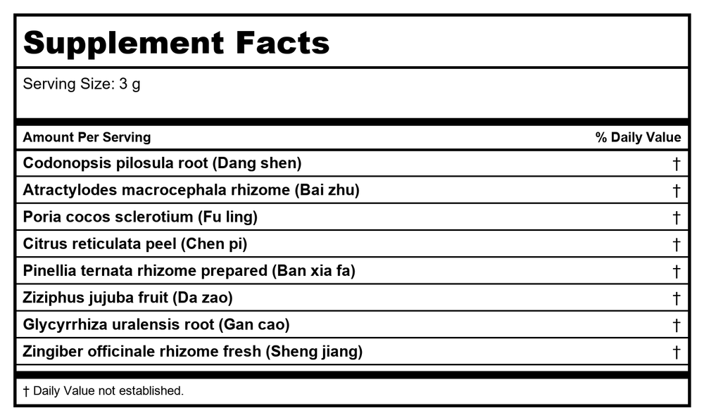 Plum Flower Liu Jun Zi San  extract powder by MayWay - Supplement Facts panel