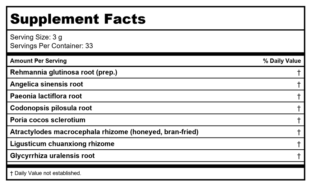 Plum Flower Nu Ke Ba Zhen San extract powder - Supplement Facts panel