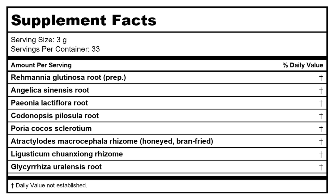 Plum Flower Nu Ke Ba Zhen San extract powder - Supplement Facts panel