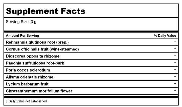 Plum Flower Qi Ju Di Huang San extract powder - Supplement Facts panel