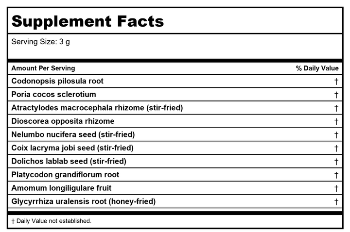 Plum Flower Shen Ling Bai Zhu San  extract powder by MayWay - Supplement Facts panel