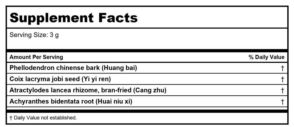 Plum Flower Si Miao San  extract powder by MayWay - Supplement Facts panel