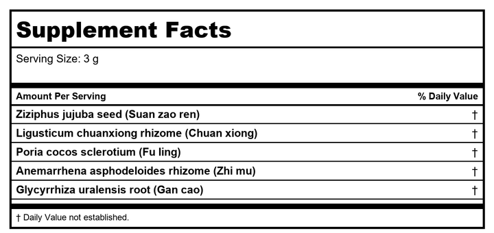 Plum Flower Suan Zao Ren San Extract Powder by MayWay - Supplement Facts panel