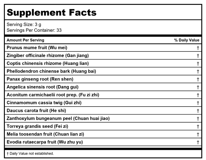 Wu Mei San, Plum Flower Extract Powder, 100g by MayWay - Supplement Facts panel
