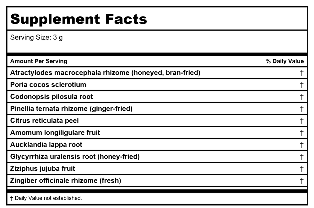Plum Flower Xiang Sha Liu Jun Zi San extract powder - Supplement Facts panel