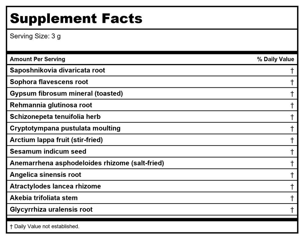 Plum Flower Xiao Feng San Extract Powder by MayWay - Supplement Facts panel