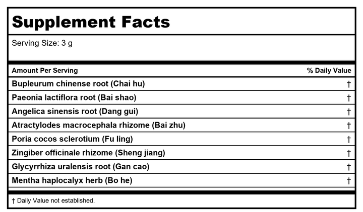 Plum Flower Xiao Yao San Extract Powder by MayWay - Supplement Facts panel
