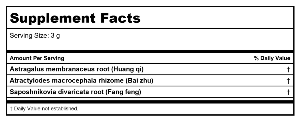 Plum Flower Yu Ping Feng San  Extract Powder by MayWay - Supplement Facts panel