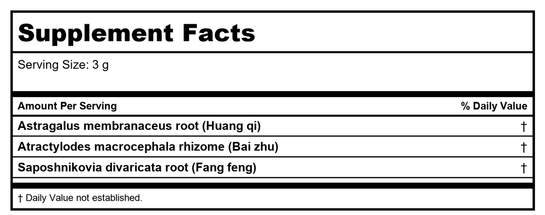 Plum Flower Yu Ping Feng San  Extract Powder by MayWay - Supplement Facts panel