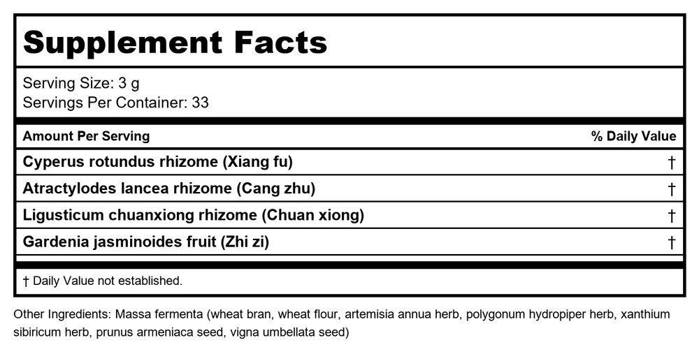 Plum Flower Yue Ju San  extract powder by MayWay - Supplement Facts panel