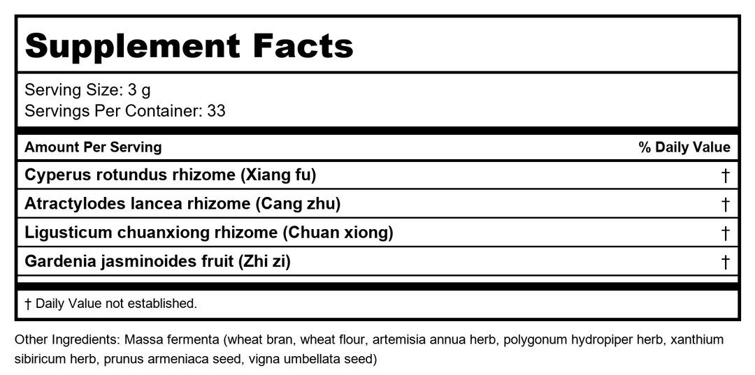 Plum Flower Yue Ju San  extract powder by MayWay - Supplement Facts panel