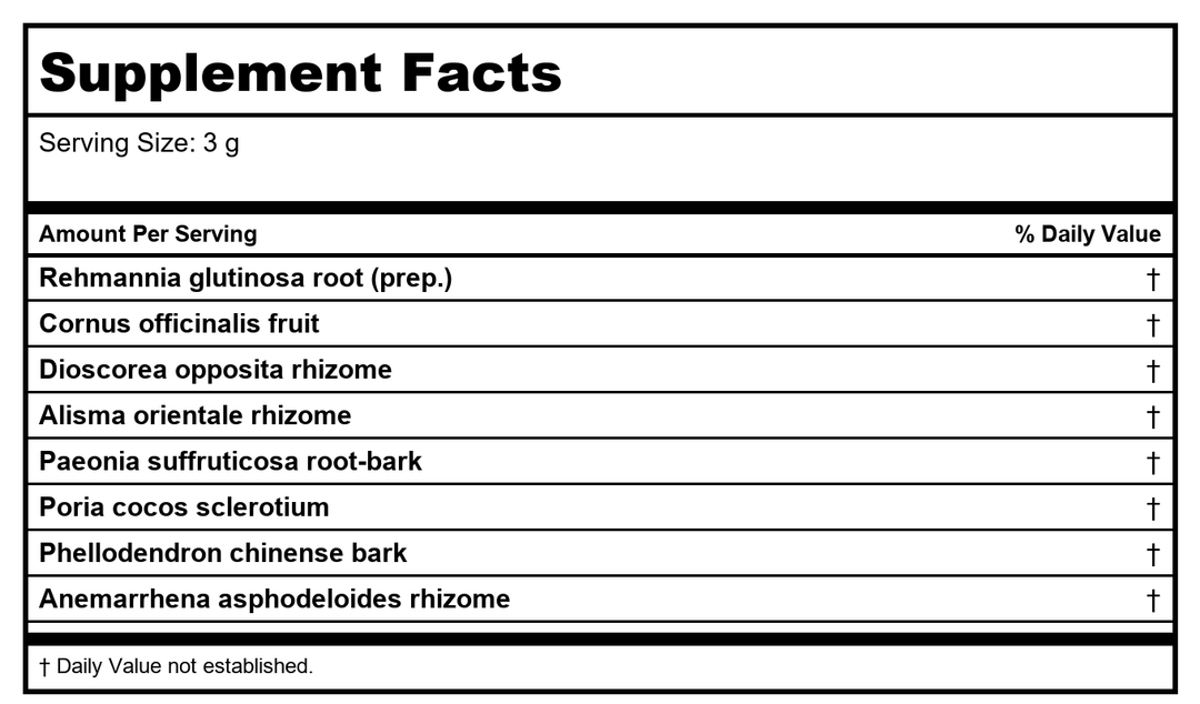 Plum Flower Zhi Bai Di Huang San  extract powder by MayWay - Supplement Facts panel