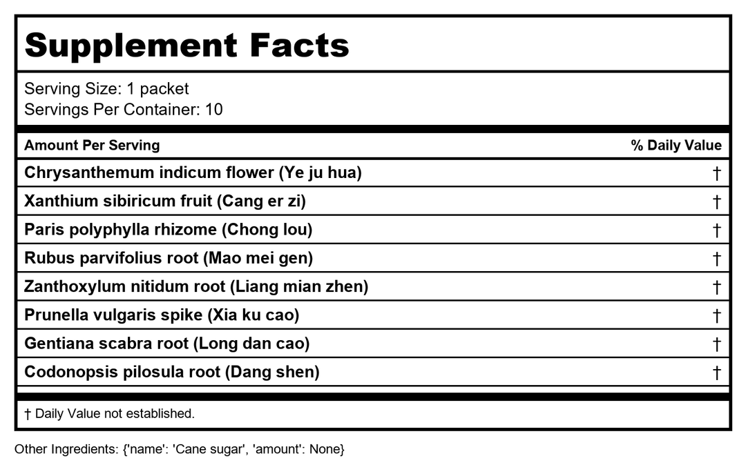 Plum Flower Bi Yan Qing Du Chong Ji, Instant Herbal Beverage, Tea, Drink by MayWay - Supplement Facts panel