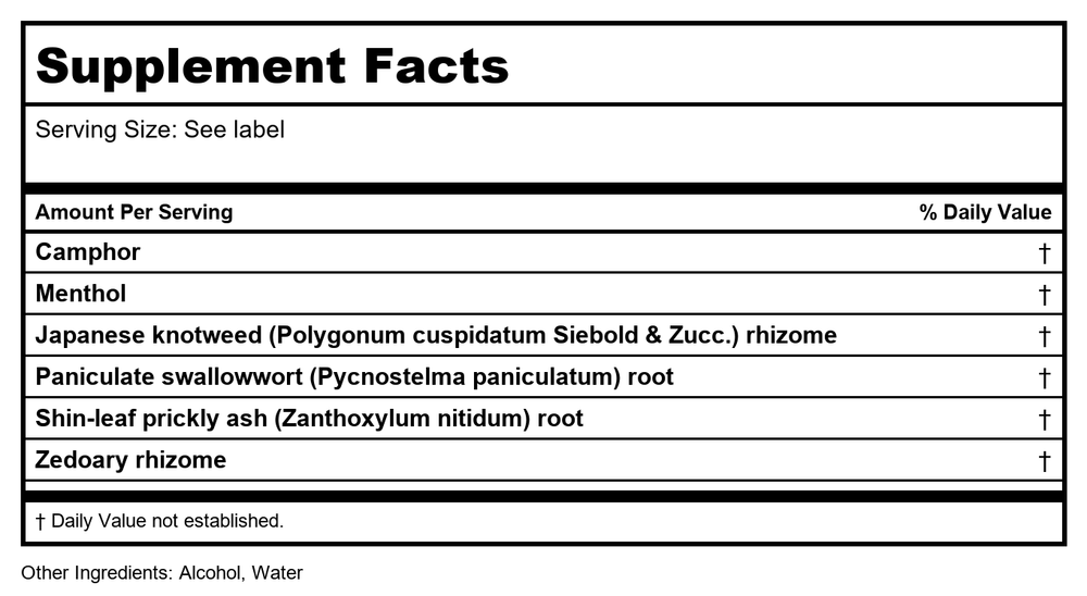Plum Flower Zheng Gu Shui Sports Pain Relief Liquid Pak of 6 US Version by MayWay - Supplement Facts panel