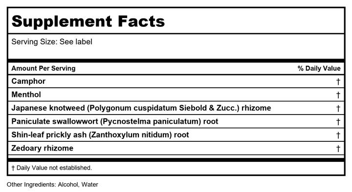 Plum Flower Zheng Gu Shui Sports Pain Relief Liquid Pak of 6 US Version by MayWay - Supplement Facts panel