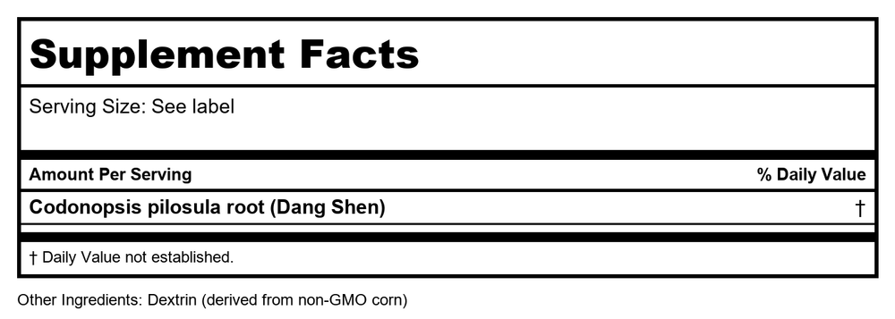 Plum Flower Codonopsis Root Powder Concentrate Dang Shen 100 grams by MayWay - Supplement Facts panel