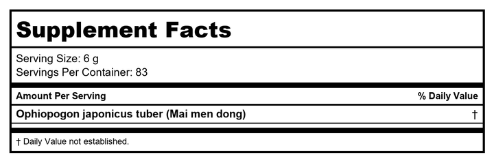 Plum Flower Mai Men Dong, extract powder by MayWay - Supplement Facts panel