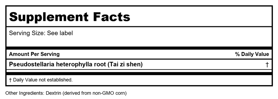 Plum Flower Tai Zi Shen  extract powder by MayWay - Supplement Facts panel