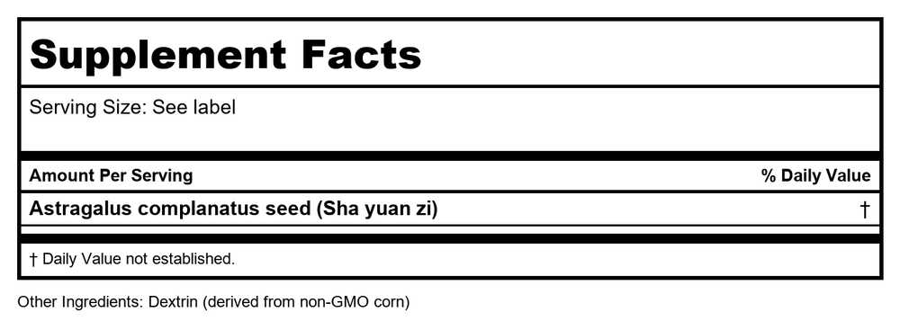 Plum Flower Sha Yuan Zi  extract powder by MayWay - Supplement Facts panel