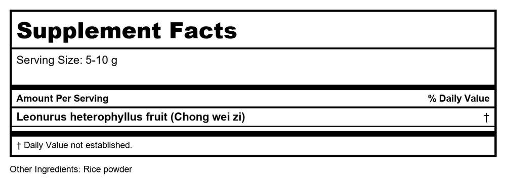 Plum Flower Chong Wei Zi, Powder, Unsulfured by MayWay - Supplement Facts panel