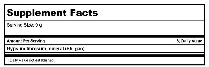 Shi Gao  unsulfured Gypsum fibrosum mineral 500 g/bag - Supplement Facts panel