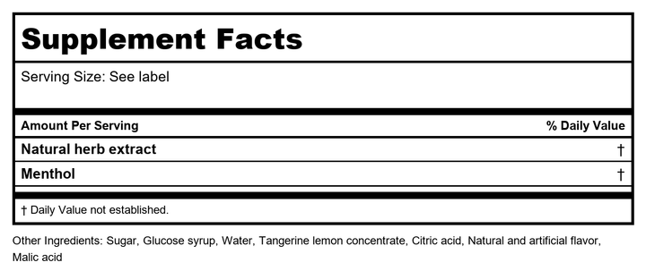 Nin Jiom Herbal Candy - Tangerine-Lemon 60GM - Supplement Facts panel