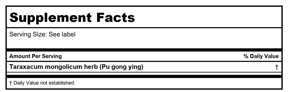 Plum Flower Pu Gong Ying  powder  unsulfured by MayWay - Supplement Facts panel