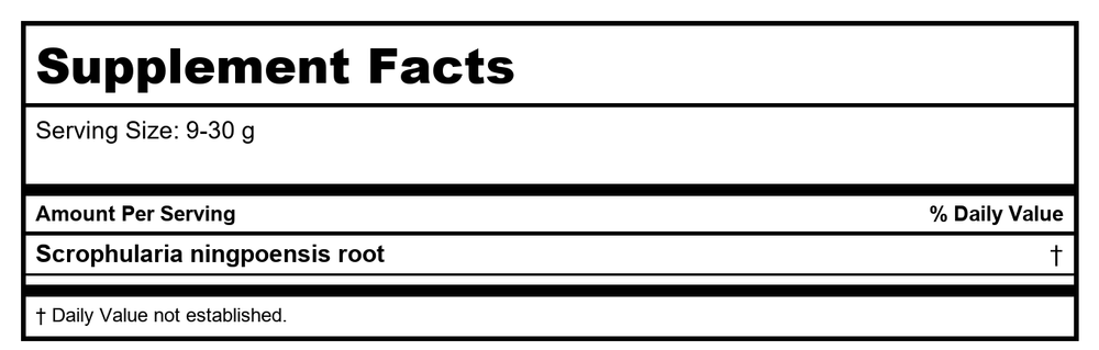 Plum Flower Xuan Shen  powder  unsulfured Scrophularia ningpoensis root 500 g/bag by MayWay - Supplement Facts panel