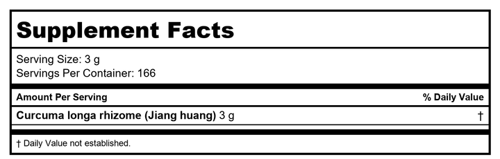 Plum Flower Jiang Huang  powder  unsulfured Curcuma longa rhizome 500 g/bag by MayWay - Supplement Facts panel
