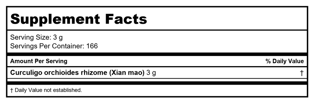 Plum Flower Xian Mao  powder  unsulfured Curculigo orchioides rhizome 500 g/bag by MayWay - Supplement Facts panel