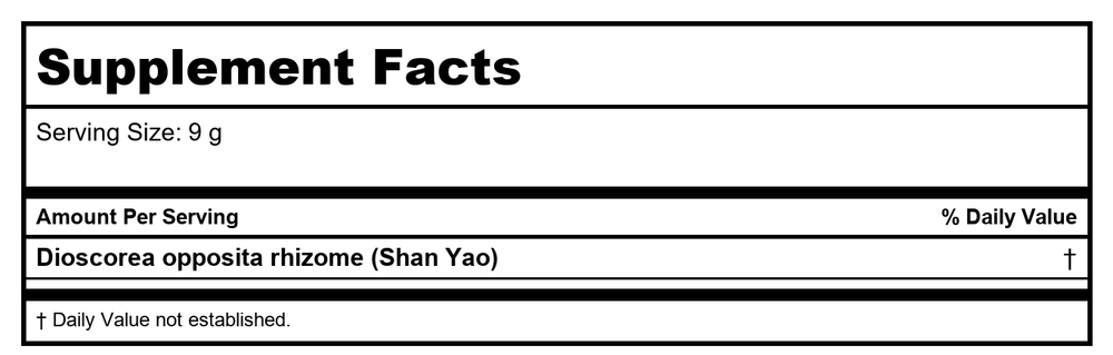 Plum Flower Shan Yao - Large  unsulfured by MayWay - Supplement Facts panel