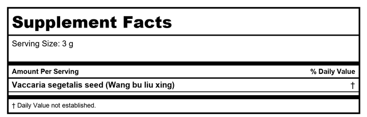 Plum Flower Wang Bu Liu Xing  unsulfured by MayWay - Supplement Facts panel