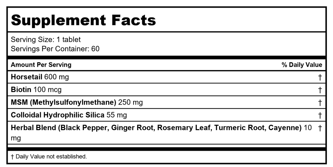 KAL Super Silica Plus | 60 Tablets - Supplement Facts panel