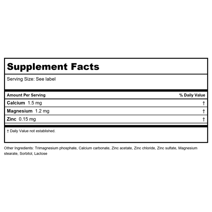 Nutri 03 - Supplement Facts panel