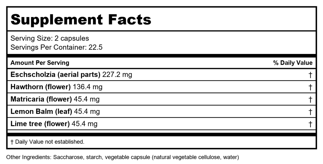 Activa Peaceful Night Pack - Supplement Facts panel