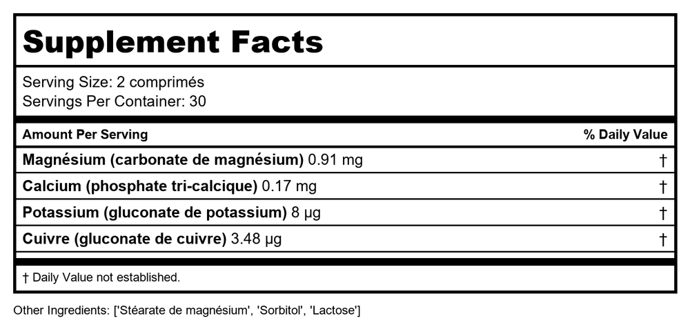 Activa Nutri 01 - Supplement Facts panel