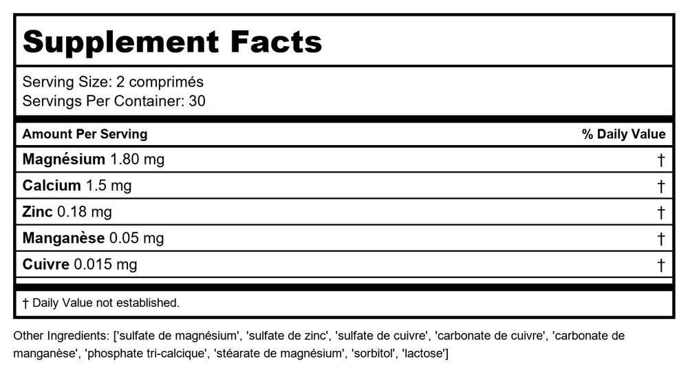 Activa Nutri 09 - Supplement Facts panel