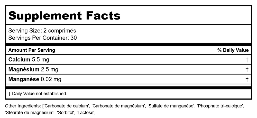 Activa Nutri 31 - Supplement Facts panel