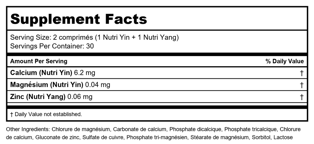 Activa Nutri Yin Nutri Yang - Supplement Facts panel