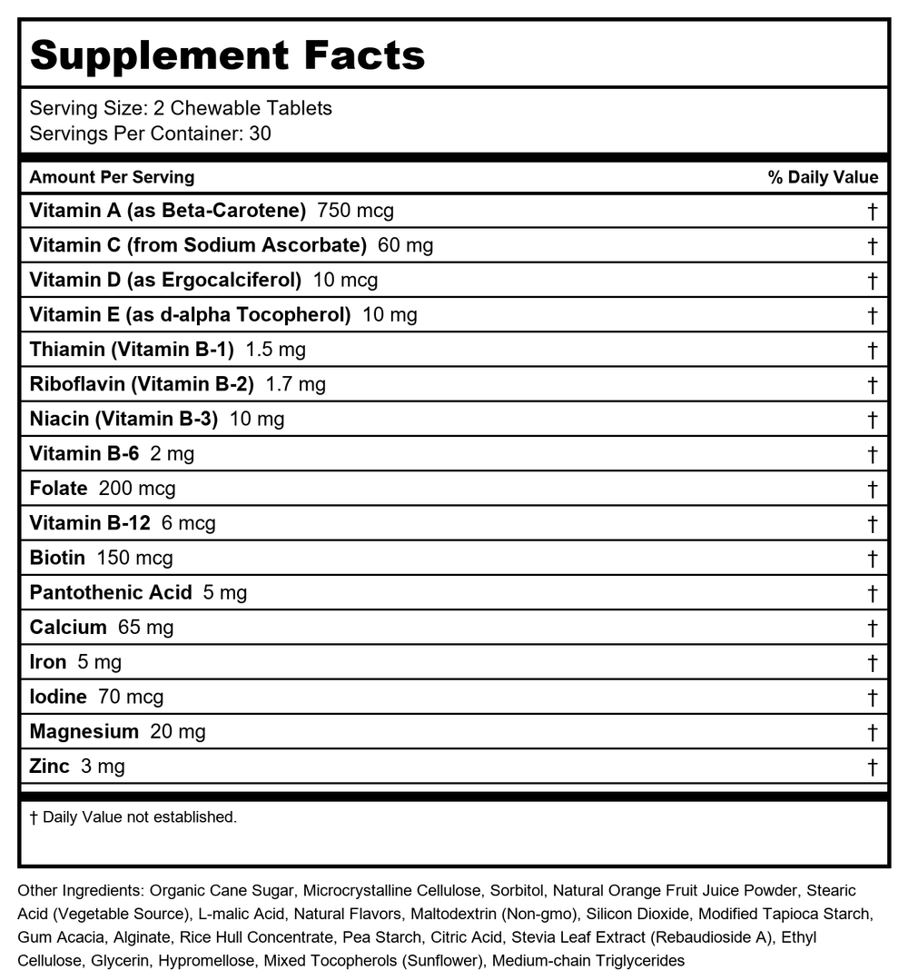 Now Kids Supplements, Kid Vits Multivitamin, Juicy Orange, 60 Chewable Tablets - Supplement Facts panel