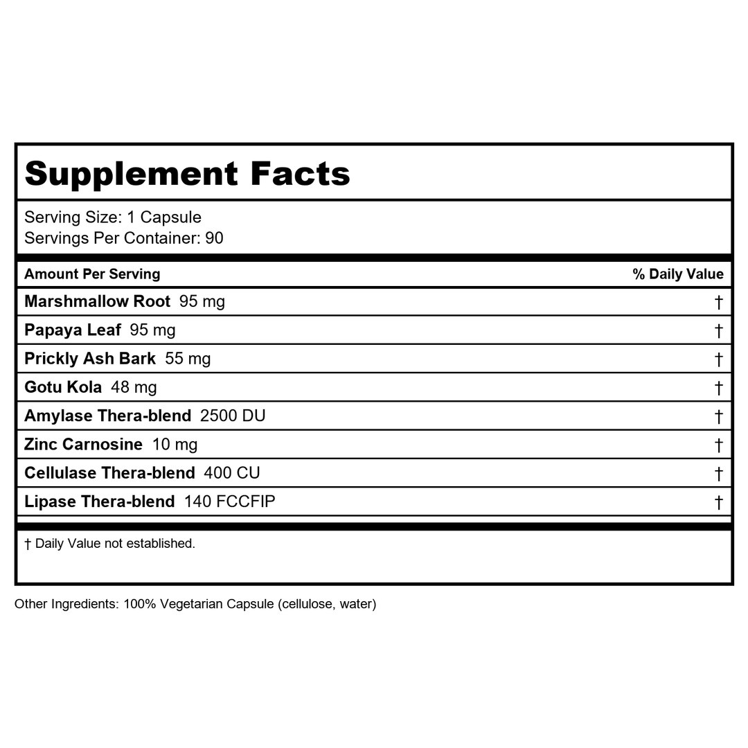 Enzymedica, Acid Soothe, Support for Occasional Heartburn, 3-in-1 Formula with Enzymes &amp; Soothing Herbs, 90 Count - Supplement Facts panel