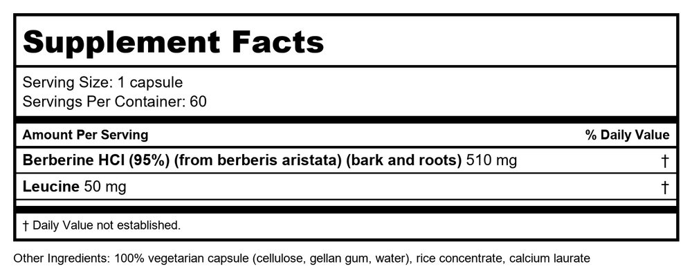 Enzymedica Berberine with Barberry - 120 Capsules - Supplement Facts panel