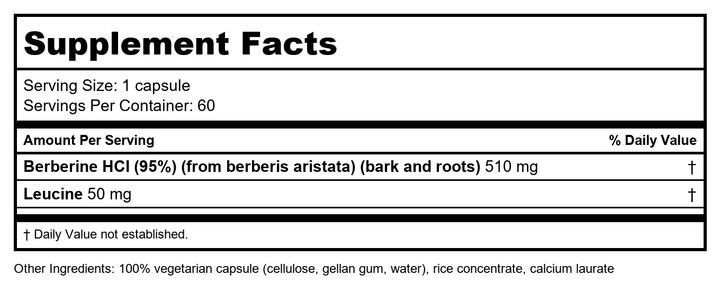 Enzymedica Berberine with Barberry - 120 Capsules - Supplement Facts panel