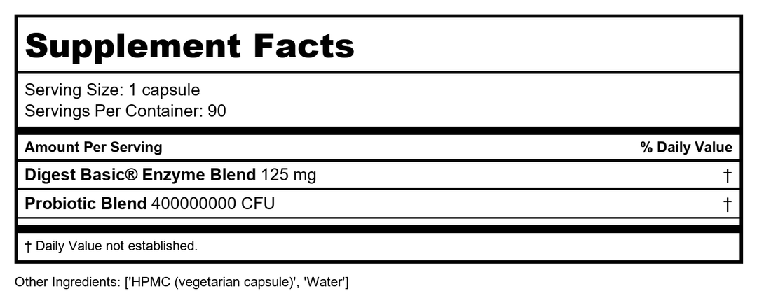 Enzymedica Digest Complete + Probiotics - Digestive Enzyme Supplement for Women &amp; Men, Enzyme and Probiotic Capsules for Digestion, Gut Health Support, Helps Gas &amp; Bloating, Vegetarian - 90 Caps - Supplement Facts panel