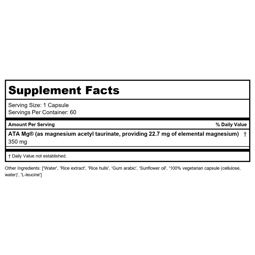 Enzymedica Magnesium Mind Supplement for Women &amp; Men - Sleep, Stress, &amp; Cognition Support, ATA Mg 24% Faster Absorption, High Bioavailability Magnesium Capsules for Brain, Vegan, Gluten Free - 60 Caps - Supplement Facts panel