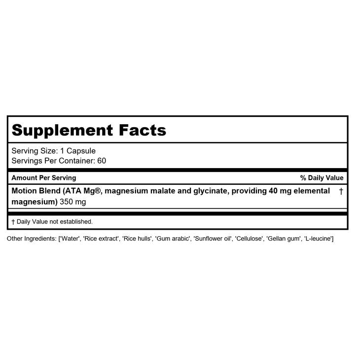 ENZYMEDICA Magnesium Motion, 60 CT - Supplement Facts panel