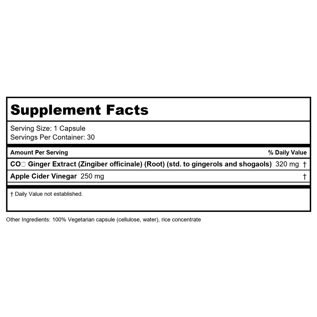 Enzymedica Gut Motility Supplement for Men &amp; Women - Apple Cider Vinegar Capsules with Artichoke &amp; Ginger Extract, Digestive Health Support for Adults, Reduces Occasional Bloating &amp; Gas - 30 Caps - Supplement Facts panel