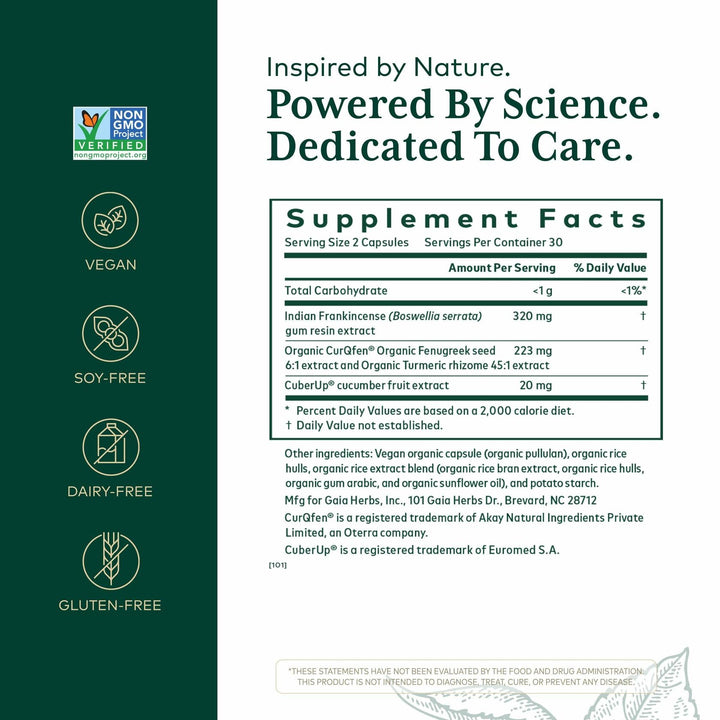 GAIA HERBS PRO Boswellia Joint Formula 60ct - Supplement Facts panel